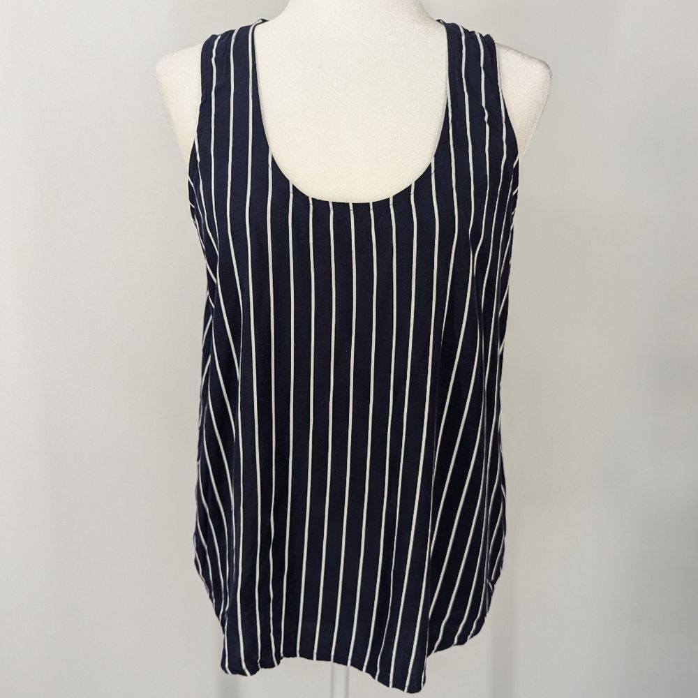 J. Crew Women's Navy Blue White Striped Sleeveless Scoop Neck Blouse Top Medium